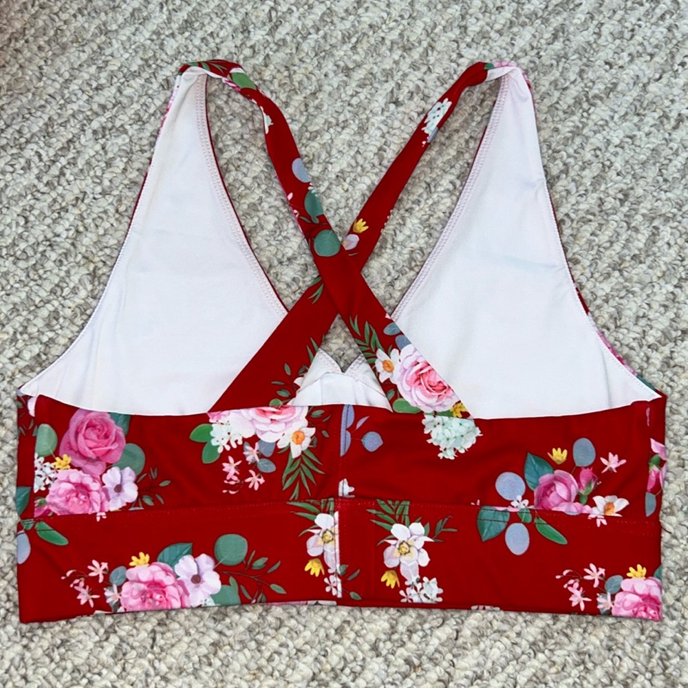 NEW Dance2Fit Fit Booty High Waisted Ruby Red & Floral Workout Outfit - Picture 5 of 15